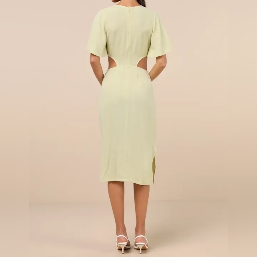 Lulus Women's Summer Journey Light Green Tie-Front Cutout Midi Dress, NWOT, MED - Picture 4 of 13